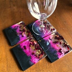 Coaster real flower gold leaves resin set 4.